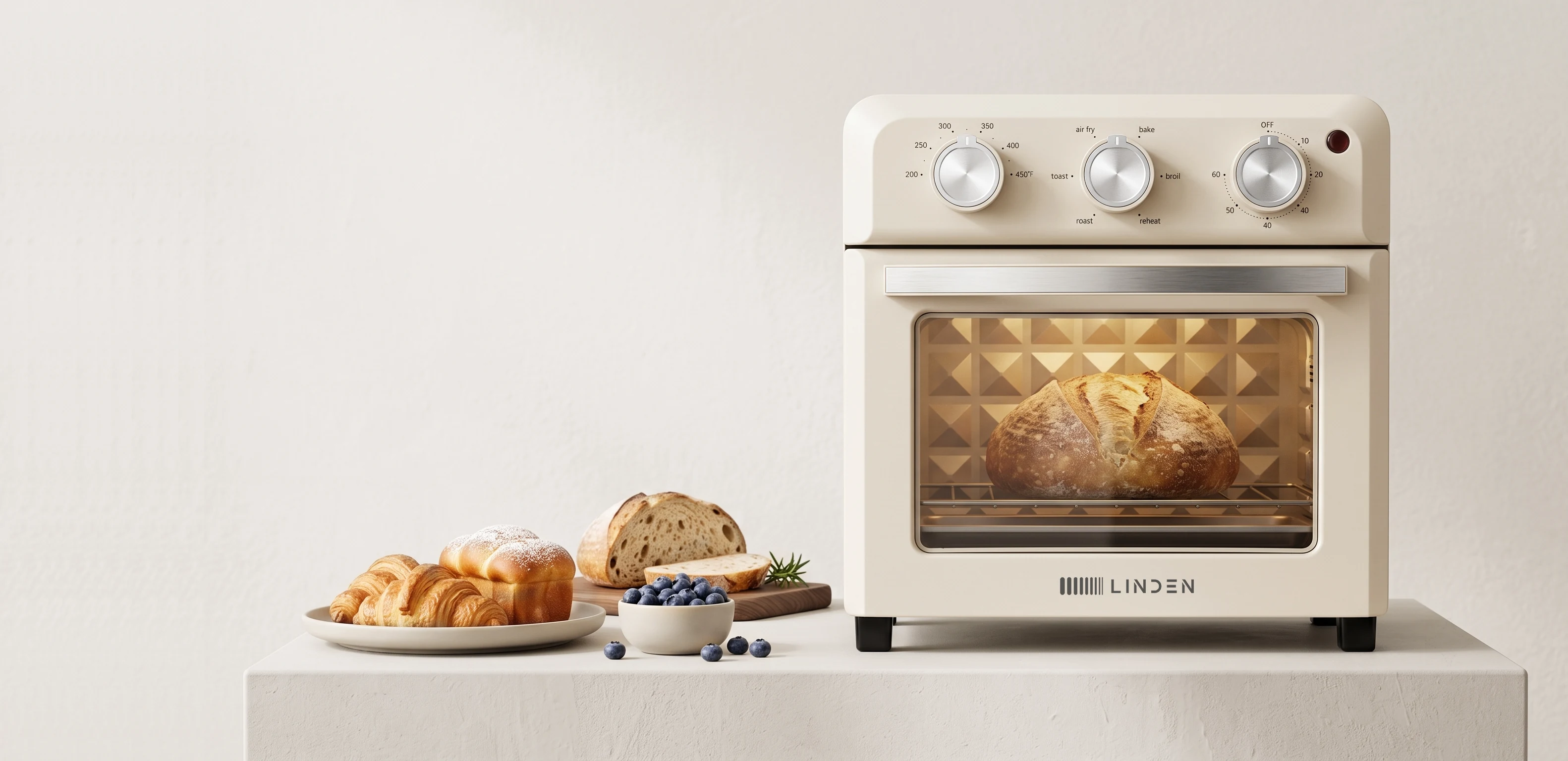 Cream countertop oven configured for a private-label OEM program