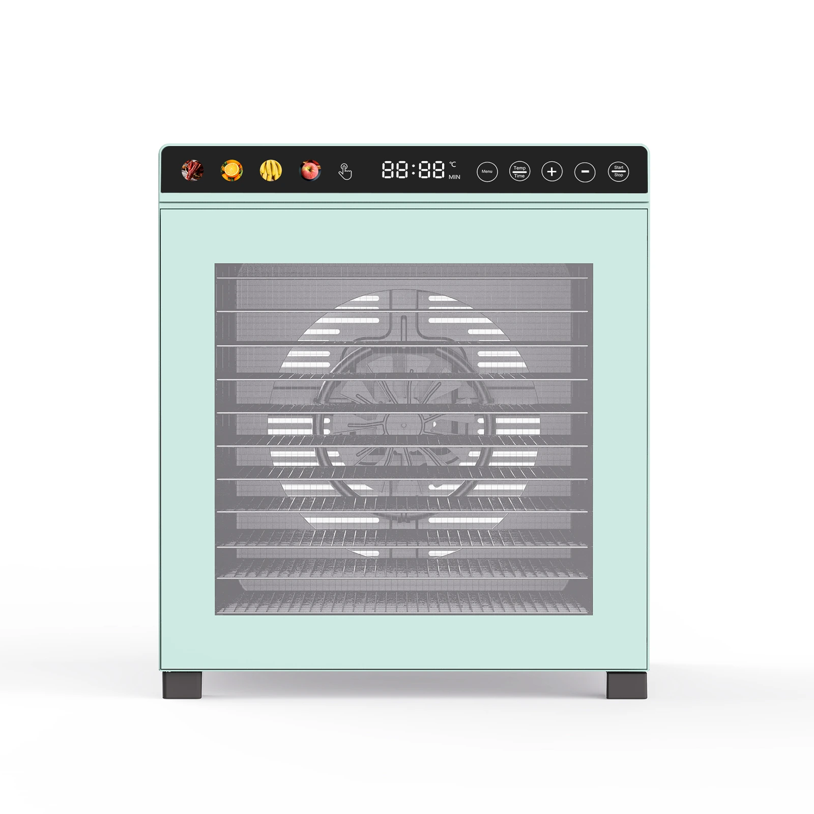 12-Tray Food Dehydrator FD3501 - Front view showing 12 tray wire shelves