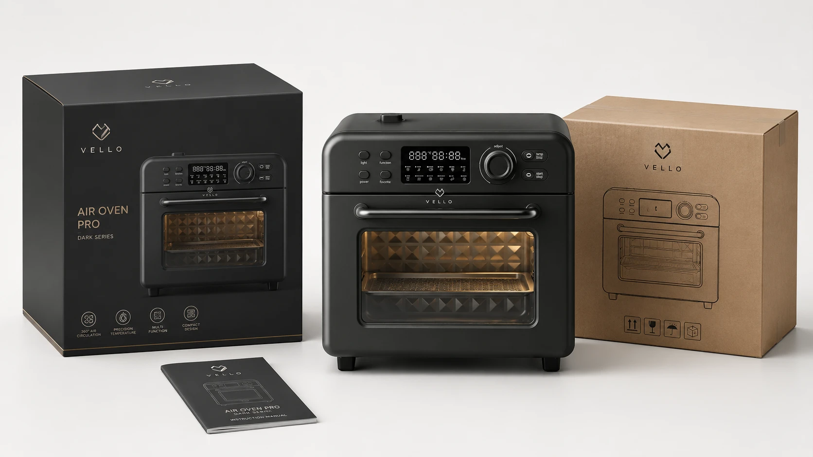 Private-label countertop oven and branded retail packaging