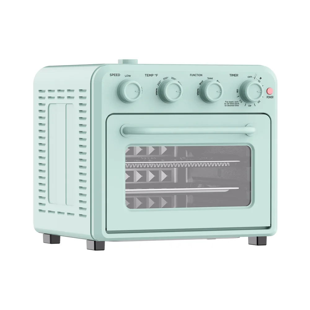 Countertop oven with removable rack and crumb tray used to illustrate food-contact and cleaning review