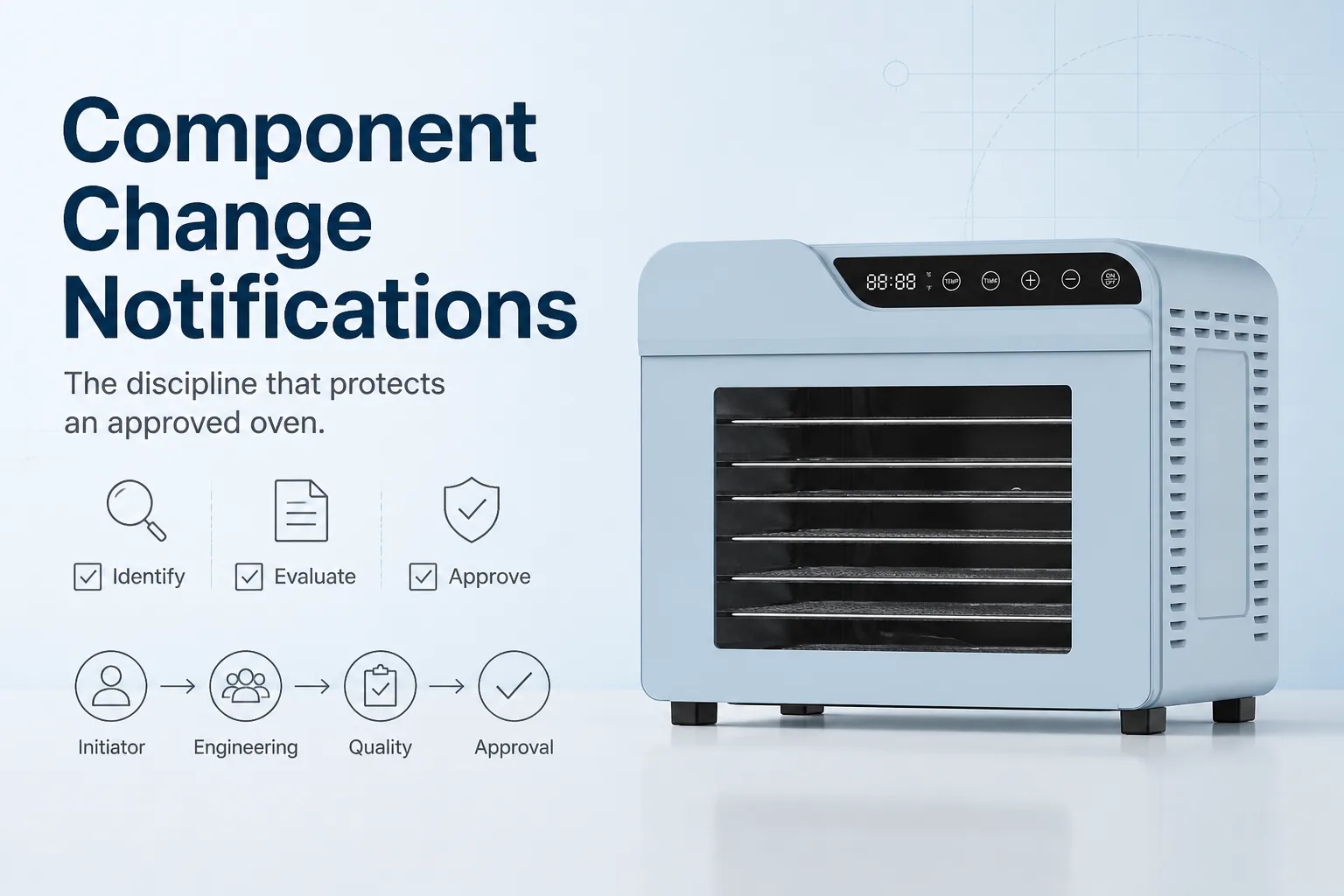 Blog cover: Component Change Notifications: The Discipline That Protects an Approved Oven