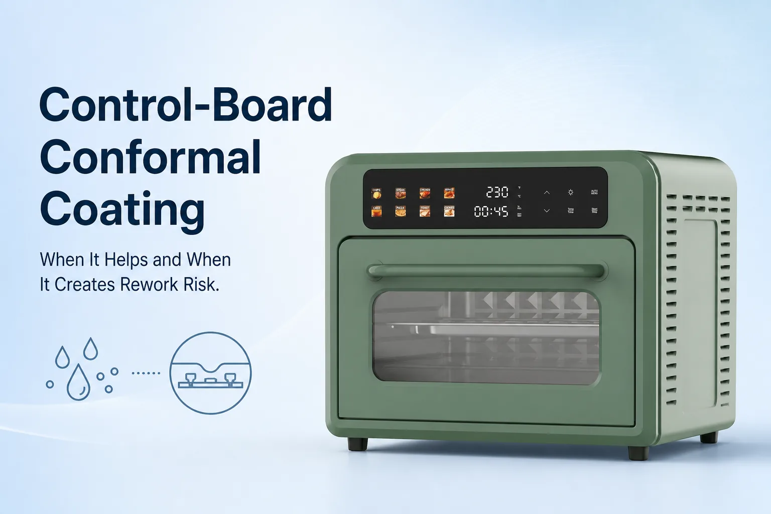 Blog cover: Control-Board Conformal Coating: When It Helps and When It Creates Rework Risk