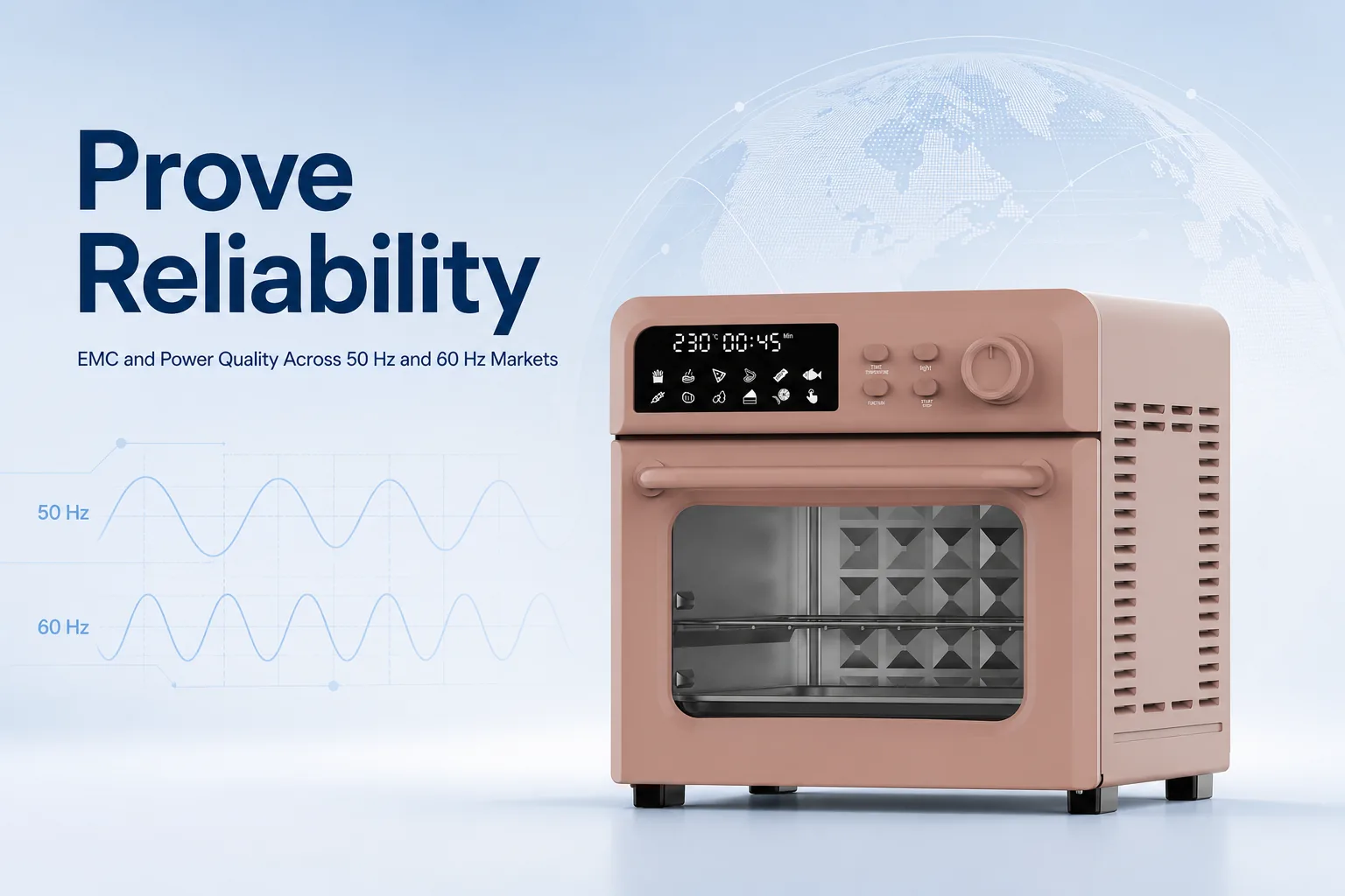 Blog cover: EMC and Power Quality for Countertop Ovens: What Changes Between 50 Hz and 60 Hz Markets